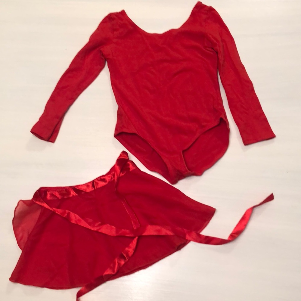 Little girls red ballet leotard w/ separate skirt